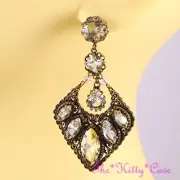 Vintage Deco Filigree Bronze Ethnic Ornate Golden Bling Chandelier Drop Earrings