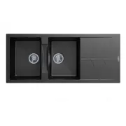 1160x500mm Black Granite Quartz Stone Drainboard Kitchen Sink Double Bowls Basin