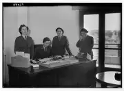 British Red Cross & St. John,Young ladies at Dr. Stewart's Desk,May 1941