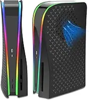 LANCUBE PS5 Console Plates with RGB LED Light Strip and Cooling Vent, Accessories Cover for Playstation 5 Disc Edition, PS5 Faceplate Shockproof Dustproof Anti-Scratch Shell, Black