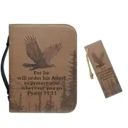 PU Leather Large Bible Cover with X-Large Eagle and Forest Psalm 91:11