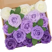 Artificial Flowers Fake Flowers Rose with Stems Perfect 25pcs Series Purple