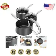 Induction Compatible Hard Anodized Cookware - 1.5QT, 2QT, 3QT Saucepan Set