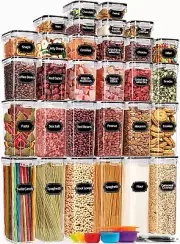30 Pack Airtight Food Storage Containers & Lid Bpa-Free Plastic 6 Spoon & Marker
