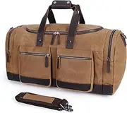 [TIDING] Men's Waxed Canvas Cowhide Leather Travel Duffle Bag Waterproof 23 inch Duffel Bag Weekender Overnight Vintage Travel Hand Bag Carry on Bag