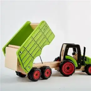 【Pintoy 木頭玩具】實木拖拉機+拖車斗
