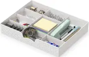 Simplehouseware Drawer Organiser Tray with 9 Adjustable Compartments, White
