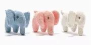 NEW Baby Knit Organic Cotton Elephant Stuffed Animal Plush Toy Rattle Pink, Blue