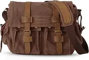 [FANDARE] New Vintage Messenger Bag Satchel College Bag Schoolbag Bookbag Casual Travel Shoulder Bag Commute Work Bag 14 inch Laptop Briefcase Multipurpose Men/Women Canvas Brown