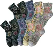 [FORJMMP] Vintage Embroidered Floral Socks for Women, Combed Cotton Crew Socks