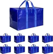 [Simple Deluxe] 8 Pack Moving Bags, Heavy Duty Storage Totes with Lids, Sturdy Handles& Zipper, Moving Boxes Alternative, Extra Large, for Clothes Packing, Moving Supplies, Blue