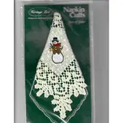 Heritage Lace Napkin Cuffs Set of Four Classic Snowmen Ecru Christmas Tablescape