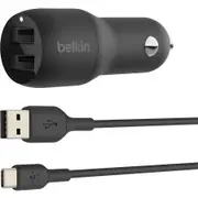 Belkin Boost ­Charge Dual USB-A Car Charger 24W + USB-A to USB-C Cable - Black