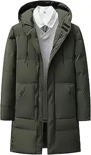[JEShifangjiusu] 1/2 Pack Thick Zipper Clothing For Men Long Warm Clothes Feather Anti-Wind, Waterproof And Snow Coat, Green, Large