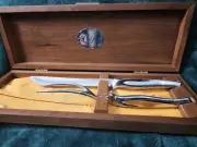Carvel Hall Home Kitchen Table Carving Set in Walnut Box Vintage