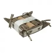 Black & Beige Checks With Stars & Basket - 3 Tea Towels And Bread Basket Set