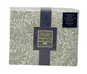 WILLIAM MORRIS England KING 4PC Cotton Percale Sheet Set Larkspur White Sage NEW