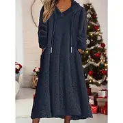 Women's Midi Dress Sweater Dress Hoodie Dress Fashion Modern Vacation Daily Weekend Regular Fit Plain Long Sleeve Hooded Navy Blue Blue Gray Winter Autumn