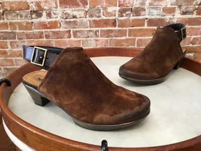 Naot Upgrade Brown Suede Block Heel Backstrap Mule Clog 38 7-7.5 New