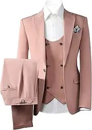 [Zylphorix] Men Single Breasted Vest Pants Set 3 Piece Slim Fit Tuxedo Suit Formal Party Prom Tuxedo Suits