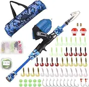 Fishing scopic Fishing Rod and Reel Combo Kit with Fishing Lures Fishing Lines Fishing Hooks Blue 1.2m