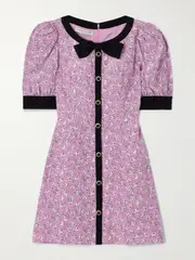 [Alessandra Rich] Alessandra Rich - Clover Bow And Button-embellished Floral-print Silk Mini Dress - Pink - IT38 IT 38 Pink
