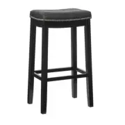 Linon Home Decor Barstool 32.25" Tufted Padded Faux Leather Seat, Wood Ink Black