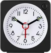 Travel Analog Alarm Clock, 2.25 Inch, Ultra Small Clock with Snooze and Light