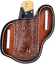 TOURBON Leather Pocket Knife Sheath Folding Knife Bag for Belt Outdoor Camping Hunting