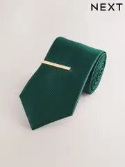Green Textured Tie with Tie Clip (AN2143) | $25