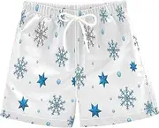 [RPLIFE] Swimming Trunks for Kids, Anti-Chafe Swim Trunks Boys 2 T, Blue Silver Snowflakes