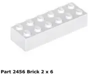 Lego 1x 2456 White Brick 2 x 6 5974