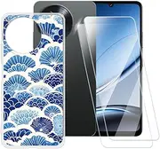 ESACMOT Wave Texture Pattern Case Compatible with Doogee Note 59 + [2 Pack] Screen Protector Tempered Glass, Shockproof Case Cover for Doogee Note 59 Pro+ (6.75 inch)