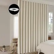 LuminBarrier Room Divider Curtain Sets with Bendable Ceiling Track, 95% Blackout Total Privacy Ceiling Track Curtains Floor to Curtains Track Kits 8.3 ft Wide x 7 ft Tall, Cream Beige, 1 Panel