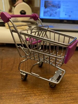 Toy Mini 5" X 4” X 3” Doll Metal Grocery Store Buggy Shopping Cart Basket Purple