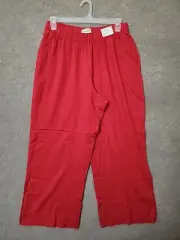 Abercrombie Fitch Linen Blend Wide Leg Pants Women L Red Lined Pull On Beach NEW