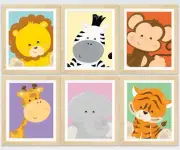 6 x A4 Nursery/Baby wall prints african animals gift boy girl giraffe, elephant