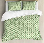 Garden Duvet Cover Set with Pillow Shams Symmetric Green Print