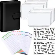 Black Notebook Binder Budget Planner PU Leather Organizer Cover Cash Pockets