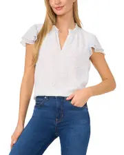 CeCe Flutter Sleeve Split Neck Top