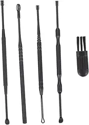 Hoement 1Set Stainless Steel Ear Cleaning Tools Ear Wax Remover Kit for Home Use Durable Resistant Ear Picks for Dry Oily Wax Removal Black