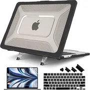 Batianda Case for New MacBook Air 13.6 inch 2025 M4 Chip 2024 2022 Release A3240 A3113 A2681 Model,Honeycomb Heavy Duty Protective Hard Shell with TPU Bumper Fold Kickstand & Keyboard Cover, Black