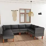 8 Piece Garden Lounge Set with Cushions Poly Rattan Grey, Garden Furniture Sets