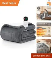 Ultra-Soft Heated Blanket - 200gsm Flannel/Sherpa, 10 Heat Levels, Auto Shut-Off