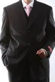 MENS SUPERIOR 150S P/R WOOL FEEL 3 BUTTON BLACK 3PC VESTED SUIT SML-60513R-BLK