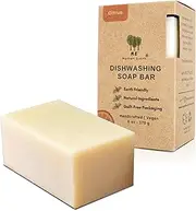 Solid Dishwashing Soap Bar – 6 Oz (Citrus) Plastic-Free Dish Soap for Kitchen & Hand-Washing, Eco Friendly, Vegan, & Cruelty-Free, Cuts Through Grease Naturally, Comes in Sustainable Packaging