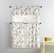 No. 918 Brew Coffee Print Microfiber 3pc Kitchen Curtain Set, 54" x 36", White