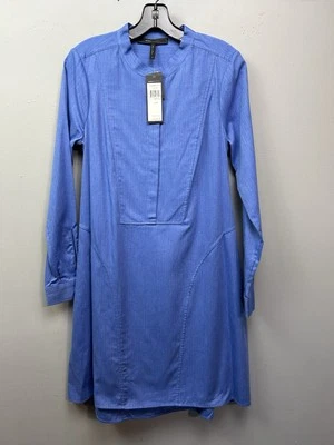 BCBGMaxazria Tailore Shirt Dress Womens XS French Blue Button front Tie NEW