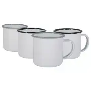 4x White Enamel Espresso Cups Steel Outdoor Camping Coffee Cup 130ml Black/Grey