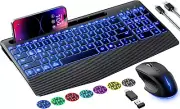 Wireless Keyboard and Mouse, Ergonomic Keyboard Mouse - RGB Backlit